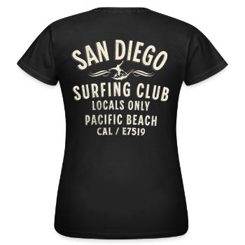 San Diego Pacific beach surfing club - Women's T-Shirt - black - Back - AI Model Female 172 dark (172cm)