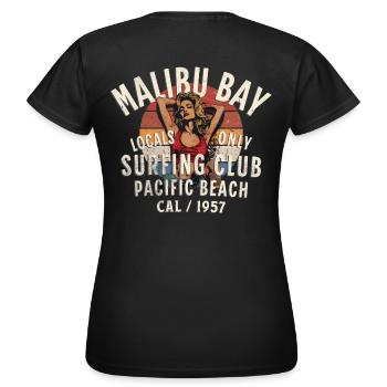 Malibu Bay Surfclub - Frauen T-Shirt - Schwarz - Hinten - AI Model Female 172 dark (172cm)