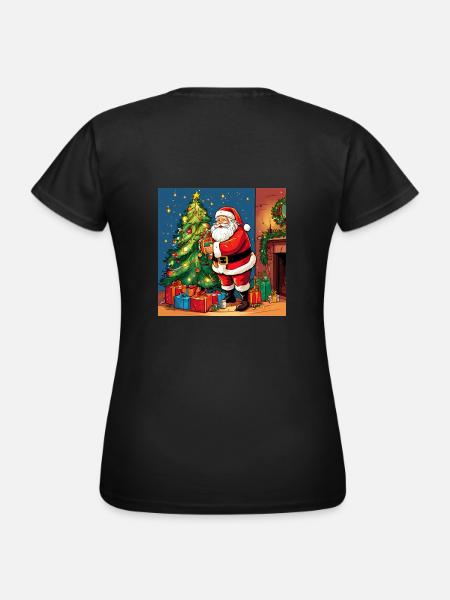 Christmastree with Santa Design - Frauen T-Shirt - Schwarz