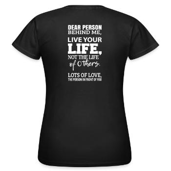 Chère personne derrière moi - Motiver la convivialité - T-shirt Femme - noir - Dos - AI Model Female 172 dark (172cm)