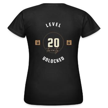 20. Geburtstag Level twenty unlocked, Geschenk - Frauen T-Shirt - Schwarz - Hinten - AI Model Female 172 dark (172cm)