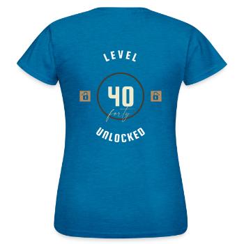 40. Geburtstag Level forty unlocked, Geschenk - Frauen T-Shirt - Antikblaues Saphir meliert - Hinten - AI Model Female 172 dark (172cm)