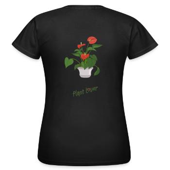 Flamingoblume mit Text "Plant Lover" - Frauen T-Shirt - Schwarz - Hinten - AI Model Female 172 dark (172cm)
