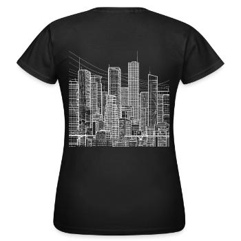 Großstadt Metropole mit Wolkenkratzern - Lineart - Frauen T-Shirt - Schwarz - Hinten - AI Model Female 172 dark (172cm)