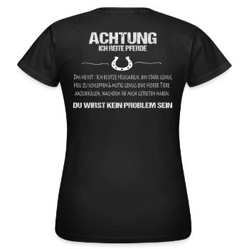 Achtung ich reite Pferde - Frauen T-Shirt - Schwarz - Hinten - AI Model Female 172 dark (172cm)