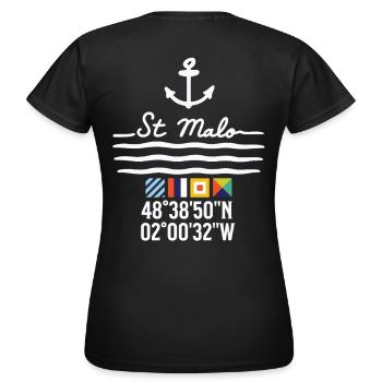 Ancre et coordonnées de St Malo - T-shirt Femme - noir - Dos - AI Model Female 172 dark (172cm)