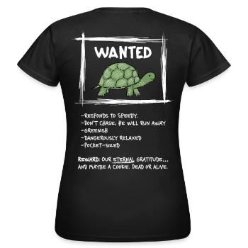 Wanted Turtle – Design drôle d’animal western - T-shirt Femme - noir - Dos - AI Model Female 172 dark (172cm)