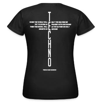 La Dynastie Outfitters - TDO - Techno Our Church - T-shirt Femme - noir - Dos - AI Model Female 172 dark (172cm)