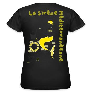Sirene Mediterranéenne Jaune Pêche - T-shirt Femme - noir - Dos - AI Model Female 172 dark (172cm)