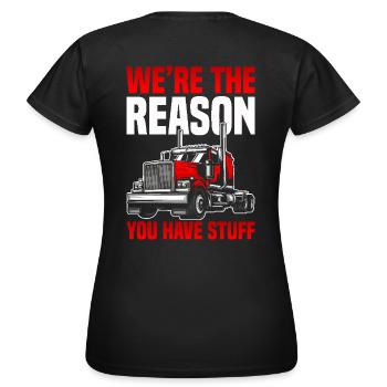 Trucker Saying Funny – Transport Logistics Humor - Women's T-Shirt - black - Back - AI Model Female 172 dark (172cm)