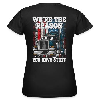 Trucker Saying Funny – Transport Logistics Humor - Women's T-Shirt - black - Back - AI Model Female 172 dark (172cm)