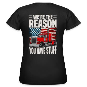 Trucker Saying Funny – Transport Logistics Humor - Women's T-Shirt - black - Back - AI Model Female 172 dark (172cm)