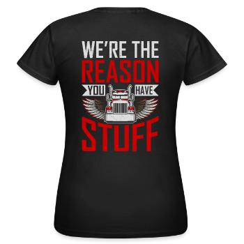 Trucker Spruch Lustig – Transport Logistik Humor - Frauen T-Shirt - Schwarz - Hinten - AI Model Female 172 dark (172cm)