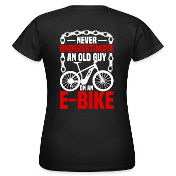 Funny e-bike grandpa riding a bike - Women's T-Shirt - black - Back - AI Model Female 172 dark (172cm)