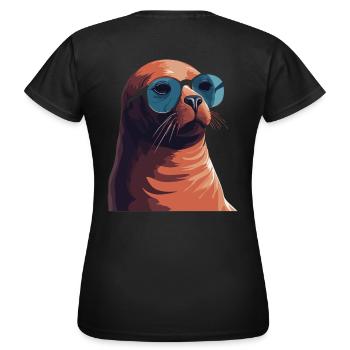 Phoque avec des lunettes de soleil - Créature marine cool sur une photo - T-shirt Femme - noir - Dos - AI Model Female 172 dark (172cm)
