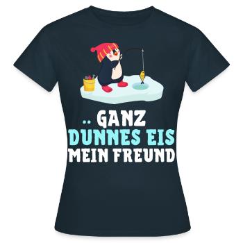 Pinguin - GANZ DÜNNES EIS MEIN FREUND! - Frauen T-Shirt - Navy - Vorne - AI Model Female 172 dark (172cm)
