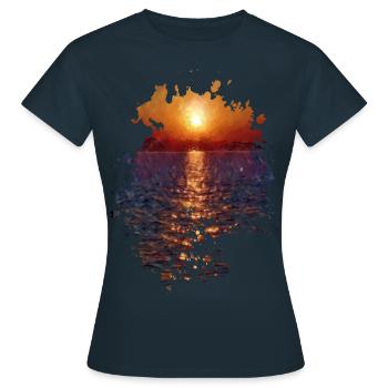 Sonnenuntergang - Frauen T-Shirt - Navy - Vorne - AI Model Female 172 dark (172cm)