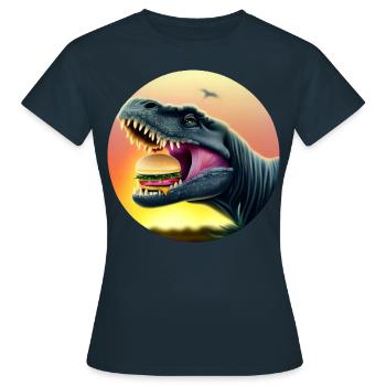 Cheeseburger Dinosauerier - Frauen T-Shirt - Navy - Vorne - AI Model Female 172 dark (172cm)