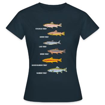 Fische Angeln | Fischarten Fischen Geschenkidee - Frauen T-Shirt - Navy - Vorne - AI Model Female 172 dark (172cm)