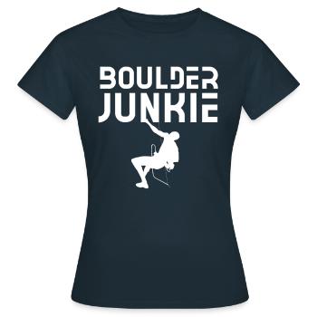 Boulder Junkie Bouldering Boulderer Bouldern - Frauen T-Shirt - Navy - Vorne - AI Model Female 172 dark (172cm)