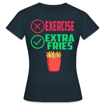 Übung Extra Pommes Exercise Extra Fries Fitness - Frauen T-Shirt - Navy - Vorne - AI Model Female 172 dark (172cm)