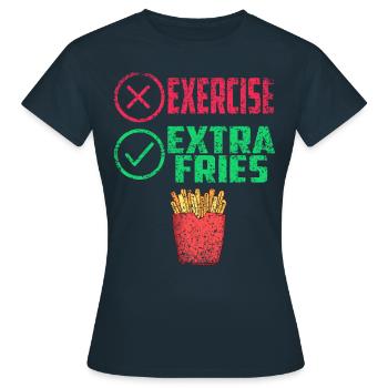 Übung Extra Pommes Exercise Extra Fries Fitness - Frauen T-Shirt - Navy - Vorne - AI Model Female 172 dark (172cm)