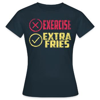 Übung Extra Pommes Exercise Extra Fries Fitness - Frauen T-Shirt - Navy - Vorne - AI Model Female 172 dark (172cm)