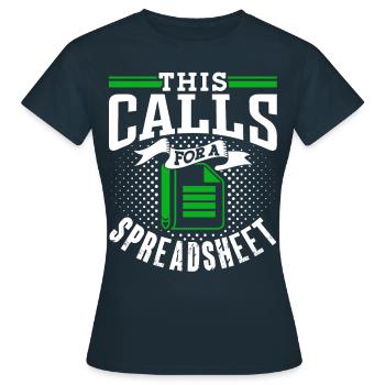 This requires a spreadsheet accountant table - Women's T-Shirt - navy - Front - AI Model Female 172 dark (172cm)