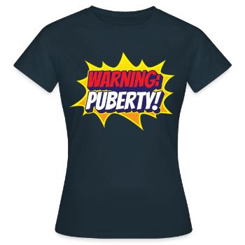 Avertissement: Puberté Adult Teen Sarcastique - T-shirt Femme - marine - Devant - AI Model Female 172 dark (172cm)