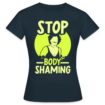 No more bodyshaming Annoying bodyshaming - Women's T-Shirt - navy - Front - AI Model Female 172 dark (172cm)