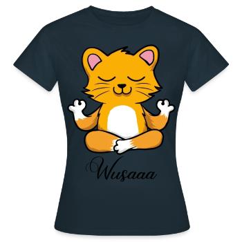 Auszeit Durchatmen Wusaaa Katze - Frauen T-Shirt - Navy - Vorne - AI Model Female 172 dark (172cm)