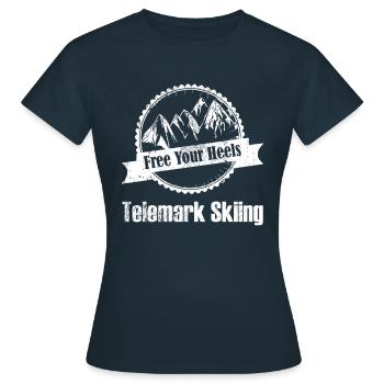 Telemark Ski Ferse Frei - Free your Heel Skifahren - Frauen T-Shirt - Navy - Vorne - AI Model Female 172 dark (172cm)