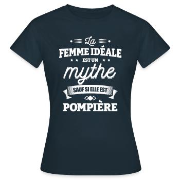 LA FEMME IDÉALE EST POMPIÈRE - T-shirt Femme - marine - Devant - AI Model Female 172 dark (172cm)
