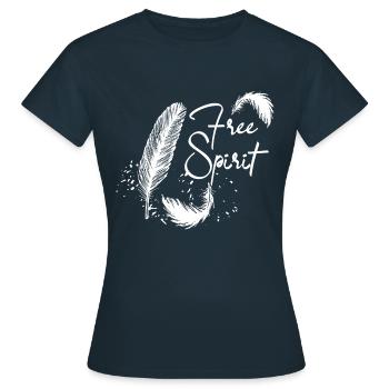 Free Spirit - Feather - Feder - Frauen T-Shirt - Navy - Vorne - AI Model Female 172 dark (172cm)