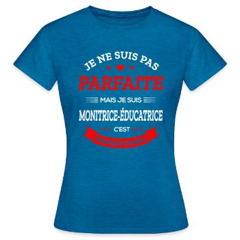 MONITRICE-ÉDUCATRICE PARFAITE - T-shirt Femme - bleu saphir antique chiné - Devant - AI Model Female 172 dark (172cm)