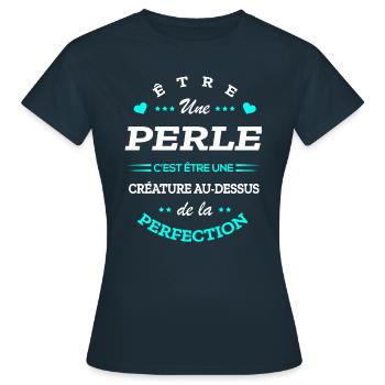 PERLE PARFAITE - NOM PERLE - T-shirt Femme - marine - Devant - AI Model Female 172 dark (172cm)