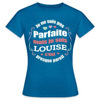 LOUISE PARFAITE - PRENOM LOUISE - T-shirt Femme - bleu saphir antique chiné - Devant - AI Model Female 172 dark (172cm)