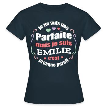 EMILIE PARFAITE - PRENOM EMILIE - T-shirt Femme - marine - Devant - AI Model Female 172 dark (172cm)