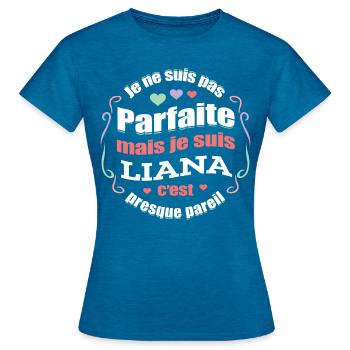 LIANA PARFAITE - PRENOM LIANA - T-shirt Femme - bleu saphir antique chiné - Devant - AI Model Female 172 dark (172cm)