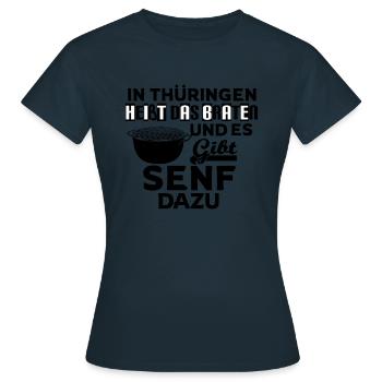 Thüringen braten und es gibt Senf dazu Spruch - Frauen T-Shirt - Navy - Vorne - AI Model Female 172 dark (172cm)