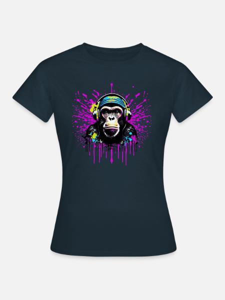 DJ Monkey Affe mit Graffiti - Frauen T-Shirt - Navy