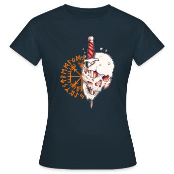Tête de mort & dague fond nordique Vikings Veg. - T-shirt Femme - marine - Devant - AI Model Female 172 dark (172cm)
