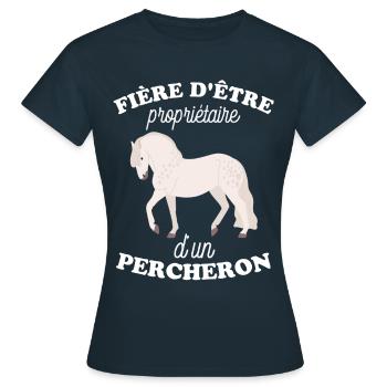 Fière d être pripriétaire d un cheval percheron - T-shirt Femme - marine - Devant - AI Model Female 172 dark (172cm)