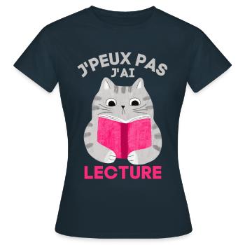 Lecture chat livres bouquin bouquiner - T-shirt Femme - marine - Devant - AI Model Female 172 dark (172cm)