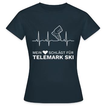 Telemark Ski Ferse Frei Herzschlag EKG - Frauen T-Shirt - Navy - Vorne - AI Model Female 172 dark (172cm)