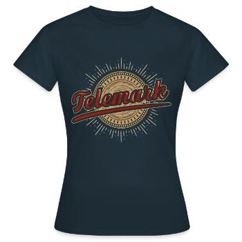 Telemark Ski Ferse Frei Retro - Frauen T-Shirt - Navy - Vorne - AI Model Female 172 dark (172cm)
