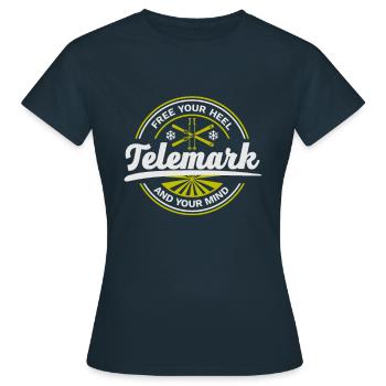 Telemark Ski Heel Free Retro - Women's T-Shirt - navy - Front - AI Model Female 172 dark (172cm)