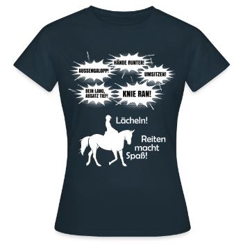 Reiten macht Spaß! Reitlehrer Kommandos - Frauen T-Shirt - Navy - Vorne - AI Model Female 172 dark (172cm)