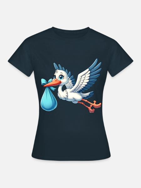 Glücklicher Storch Mit Baby - Frauen T-Shirt - Navy