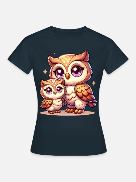 Niedliche Eulenfamilie Illustration - Frauen T-Shirt - Navy